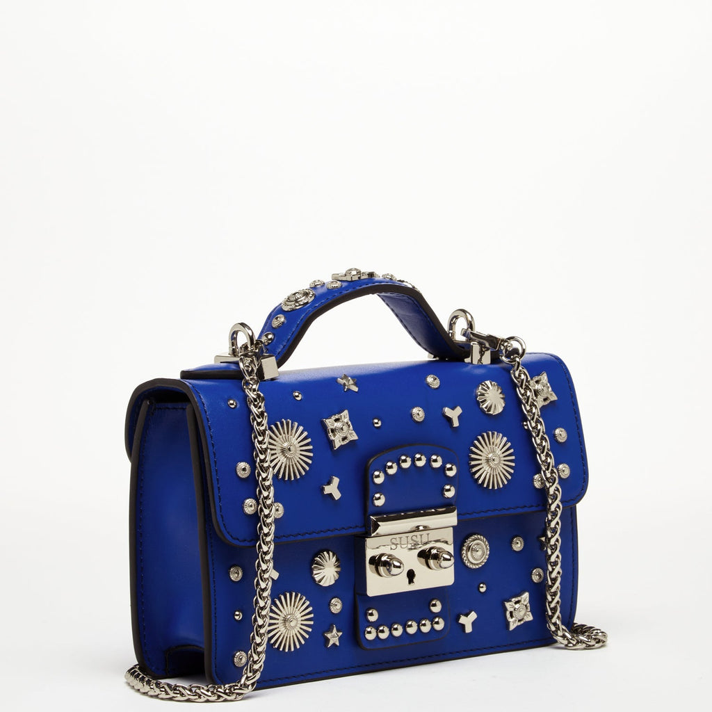 SUSU Studded Small Leather Crossbody Bag Cobalt Blue Purse  Women's